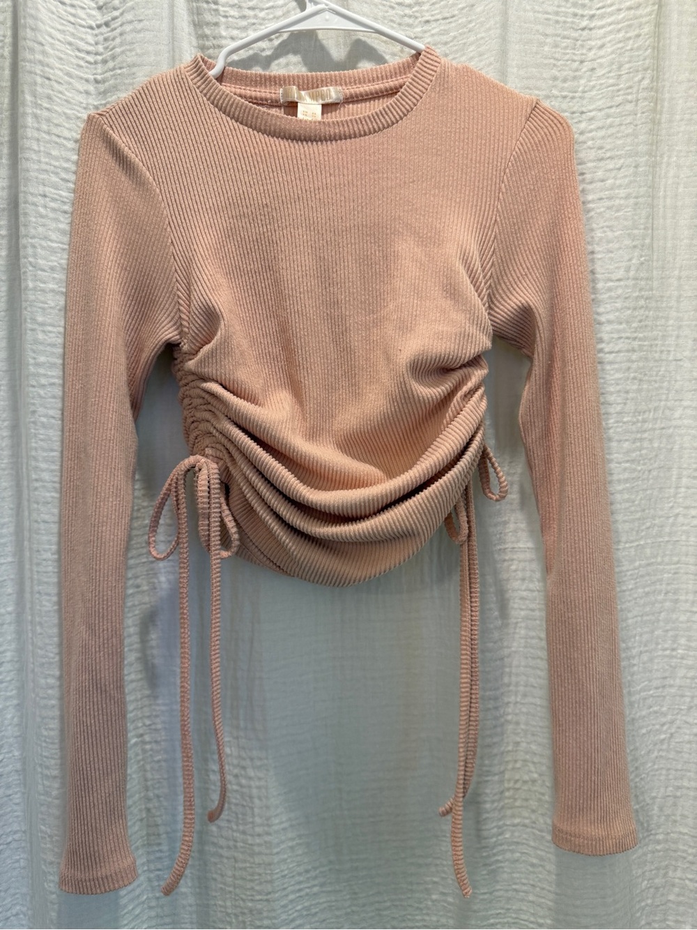 REVAMPED Ribbed Ruched Crop Top Blush Pink / Peach - Size XS